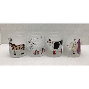 Set 4 Dartington Designs Frosted Cocktail Drinking Glasses Animals Holiday Franc